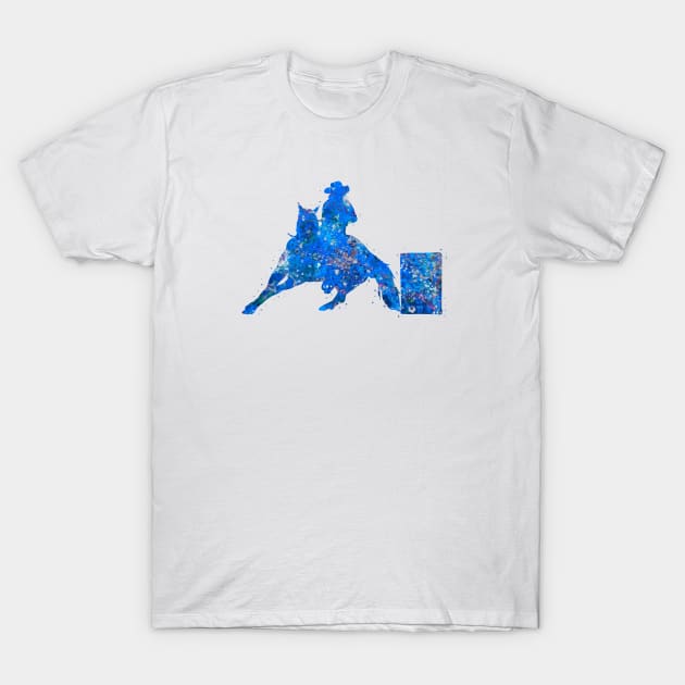 Barrel racing rider blue art T-Shirt by Yahya Art